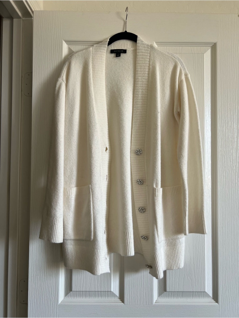Ann Taylor Cream Button-Front Cardigan Sweater